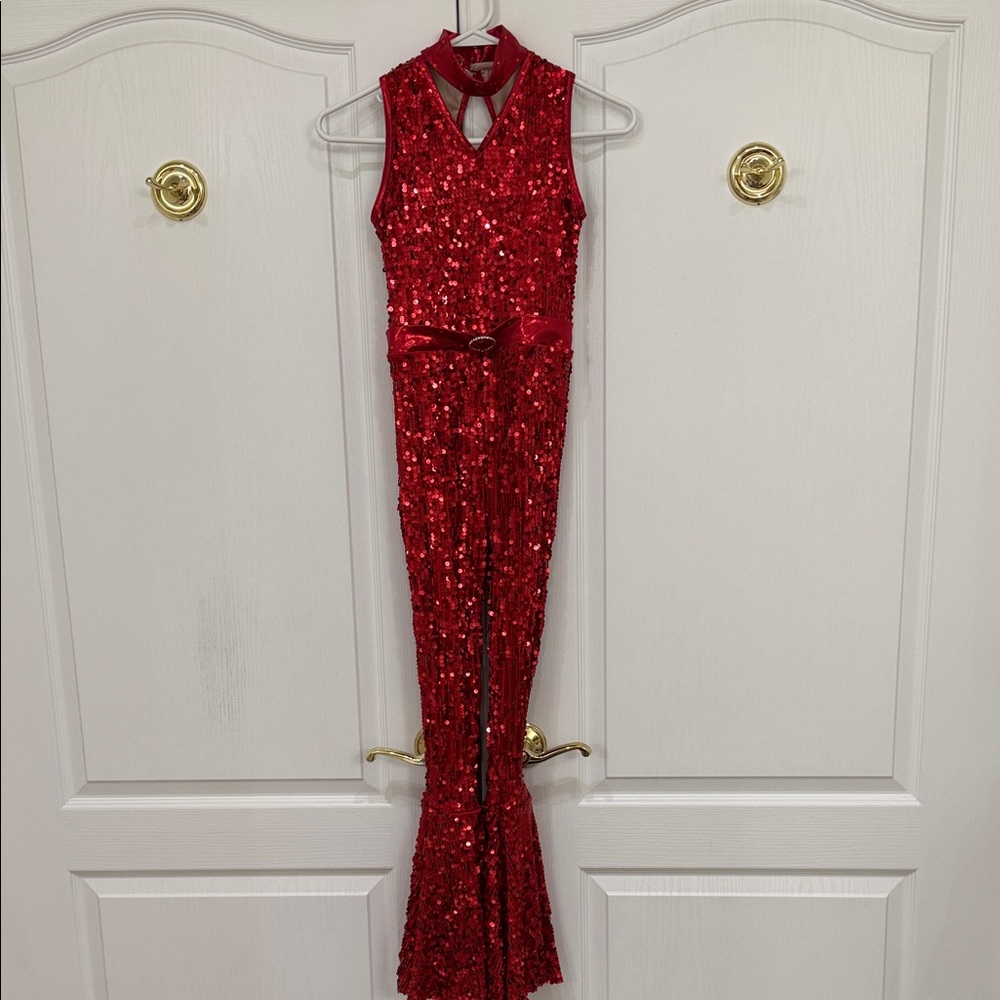 Weissman Skate Red Sequin Sleeveless Jumpsuit Dance Costume